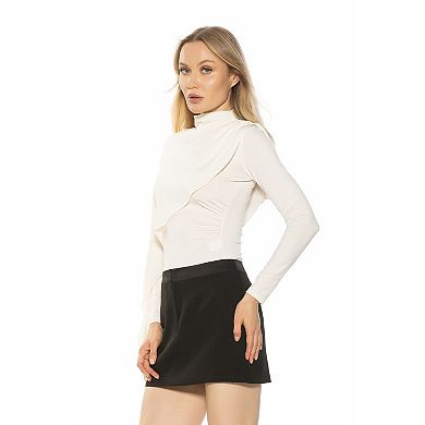 Women's ALEXIA ADMOR Mockneck Long Sleeve Top With Side Cape
