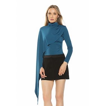 Women's ALEXIA ADMOR Mockneck Long Sleeve Top With Side Cape
