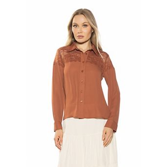 Women's ALEXIA ADMOR Lace Chiffon Button-Down Blouse