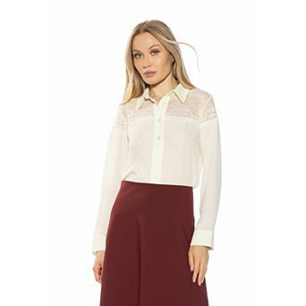 Women's ALEXIA ADMOR Lace Chiffon Button-Down Blouse