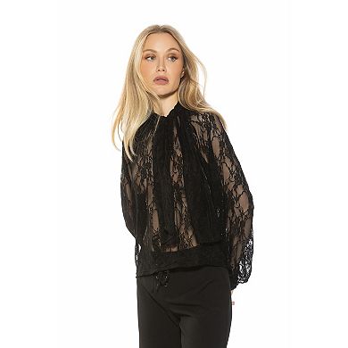 Women's ALEXIA ADMOR Rae Romantic Lace Top With Neck Tie