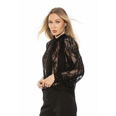 Women's ALEXIA ADMOR Rae Romantic Lace Top With Neck Tie