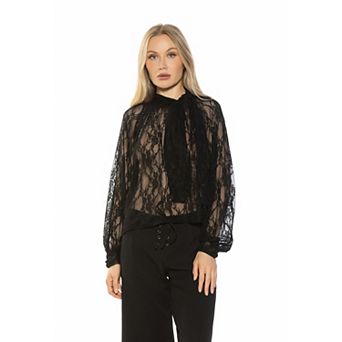 Women's ALEXIA ADMOR Rae Romantic Lace Top With Neck Tie