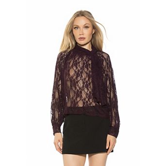 Women's ALEXIA ADMOR Rae Romantic Lace Top With Neck Tie