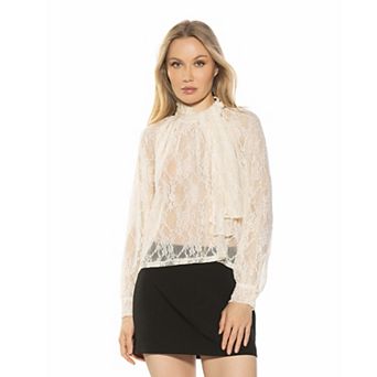 Women's ALEXIA ADMOR Rae Romantic Lace Top With Neck Tie