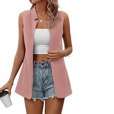 Women's Sleeveless Vest Blazer Trendy Casual Work Office Suit Jacket Tops