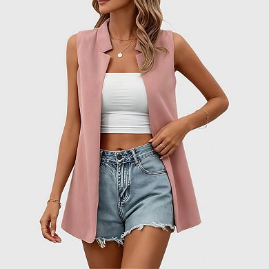 Women's Sleeveless Vest Blazer Trendy Casual Work Office Suit Jacket Tops