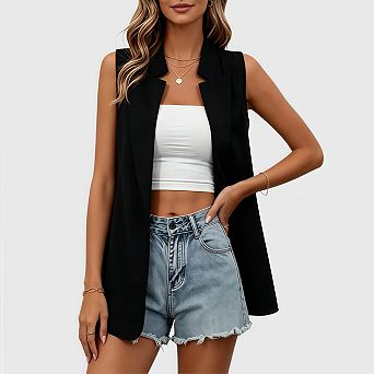 Women's Sleeveless Vest Blazer Trendy Casual Work Office Suit Jacket Tops