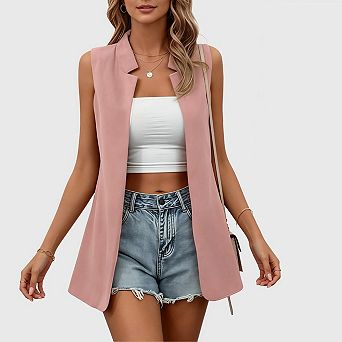 Women's Sleeveless Vest Blazer Trendy Casual Work Office Suit Jacket Tops