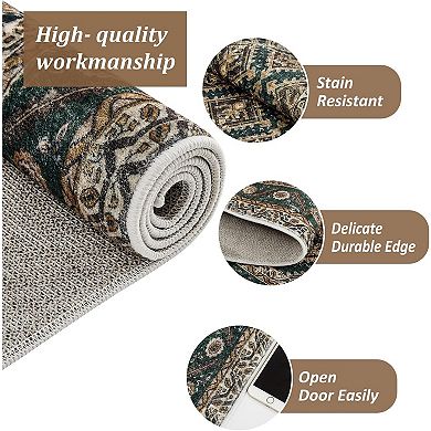 Vintage Boho Area Rug Washable Non Slip Low Pile Soft Indoor Carpet
