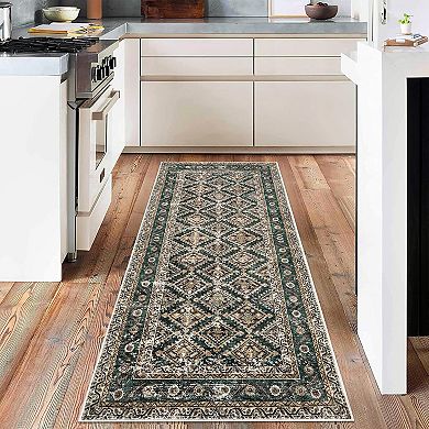 Vintage Boho Area Rug Washable Non Slip Low Pile Soft Indoor Carpet