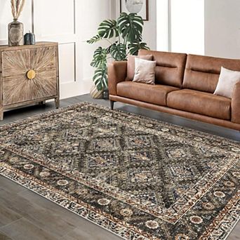 Vintage Boho Area Rug Washable Non Slip Low Pile Soft Indoor Carpet