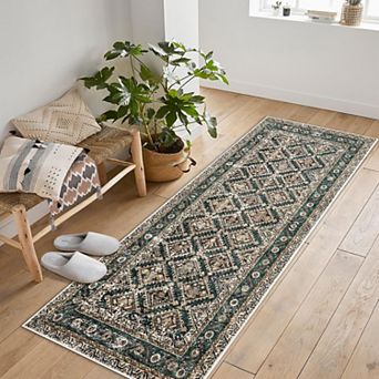 Vintage Boho Area Rug Washable Non Slip Low Pile Soft Indoor Carpet