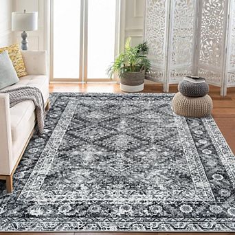 Vintage Boho Area Rug Washable Non Slip Low Pile Soft Indoor Carpet