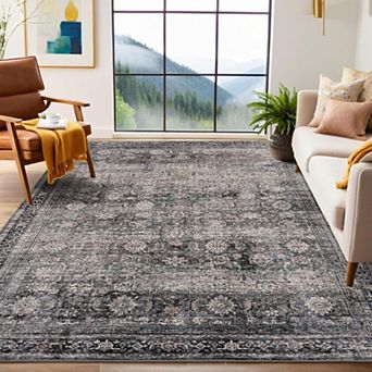 Washable Vintage Oriental Area Rug Non Slip Low Pile Polyester Indoor Carpet Hallway Kitchen Home