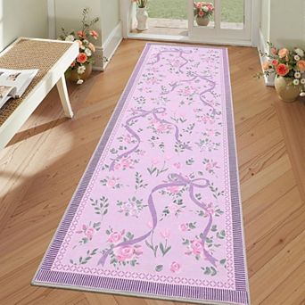 Bowknot Area Rug, Washable Non Slip Low Pile Polyester Carpet for Living Room Bedroom Bathroom
