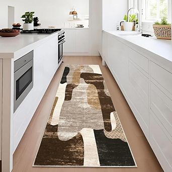 Abstract Area Rug Machine Washable Non Slip Low Pile Faux Wool Indoor Carpet for Living Room Bedroom
