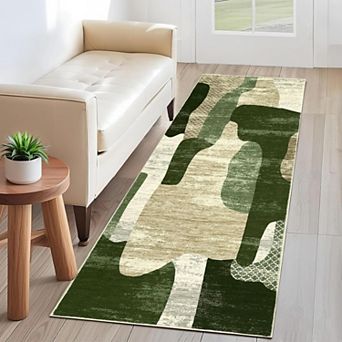 Abstract Area Rug Machine Washable Non Slip Low Pile Faux Wool Indoor Carpet for Living Room Bedroom