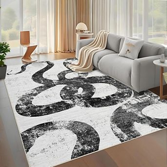 Floral Area Rug Machine Washable Non Slip Low Pile Indoor Carpet for Living Room Bedroom