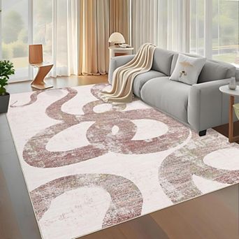 Floral Area Rug Machine Washable Non Slip Low Pile Indoor Carpet for Living Room Bedroom