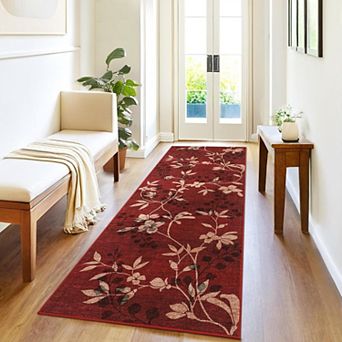 Floral Area Rug, Washable Faux Wool Non Slip Low Pile Carpet for Living Room Bedroom Dining Room