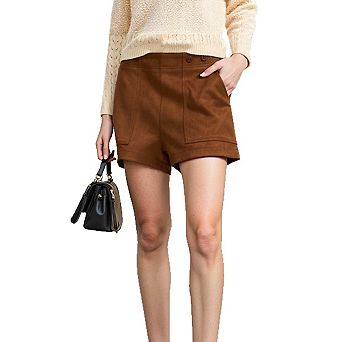 Women's Mid Rise Faux Suede Leather Shorts, Side Lace Up Slim Casual Short Bottoms