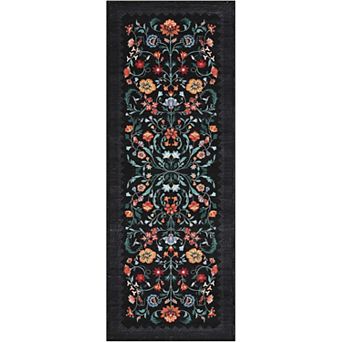 Floral Area Rug Machine Washable Non Slip Low Pile Indoor Carpet for Living Room Bedroom