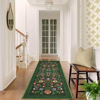 Floral Area Rug Machine Washable Non Slip Low Pile Indoor Carpet for Living Room Bedroom