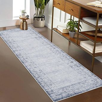 Vintage Border Area Rug Machine Washable Non Slip Low Pile Indoor Carpet for Living Room Bedroom