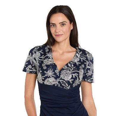 Petite R&M Richards Beaded Floral Bodice Chiffon Dress with Slit