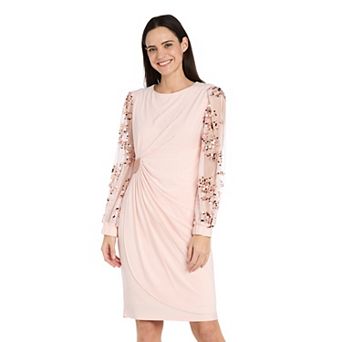 Petite R&M Richards Sequin Mesh Sleeve Sheath Dress