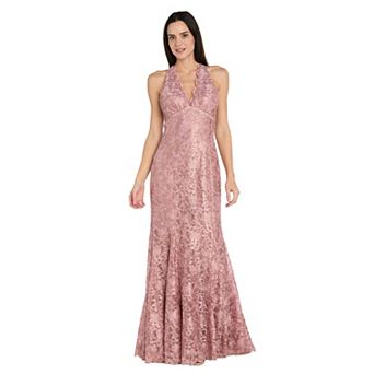 Petite R&M Richards Scalloped Lace Halter Mermaid Gown