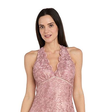Petite R&M Richards Scalloped Lace Halter Mermaid Gown