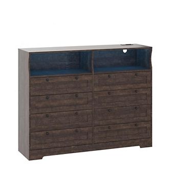 55-Inch Sleek White Dresser Featuring 8 Drawers LED Lighting & Charging Station Perfect