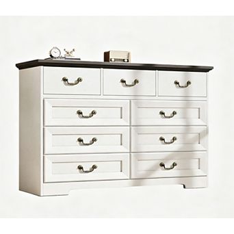 9-Drawer Dresser For Bedroom 47 inch Wide Dressers Wood Vintage Chest Of Drawers With Natural