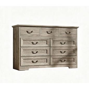 9-Drawer Dresser For Bedroom 47 inch Wide Dressers Wood Vintage Chest Of Drawers With Natural