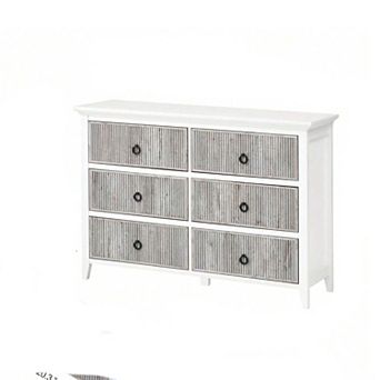 6 Drawer Dresser For BedroomWaveform Fluted Dresser Chest With Large Drawer Wooden Chest Of