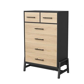 6 Drawer Dresser Storage Cabinet with Sturdy Metal Base Natural Wood