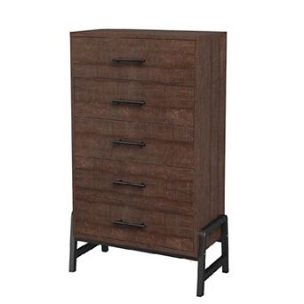 6 Drawer Dresser Storage Cabinet with Sturdy Metal Base Natural Wood