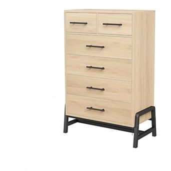 6 Drawer Dresser Storage Cabinet with Sturdy Metal Base Natural Wood