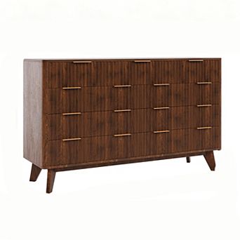 54 in Wide 9 Drawer Dresser Wooden Chest of Drawers With Fluted Wave Pattern Metal Handles Modern TV
