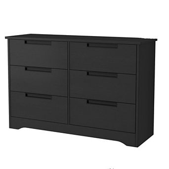 6 Drawer Dresser for Bedroom Black Modern 6 Chest of Drawers With Embedded Handles Design Wooden