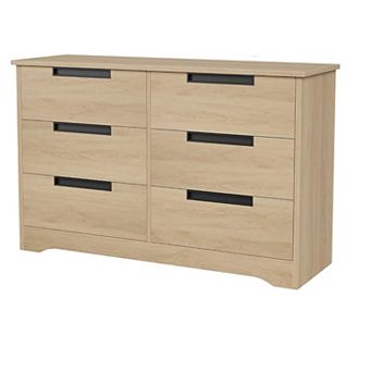 6 Drawer Dresser for Bedroom Black Modern 6 Chest of Drawers With Embedded Handles Design Wooden