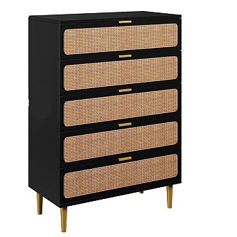 Rattan 5 Drawer Dressers for Bedroom Tall Dresser With Deep Drawers Large Chest of Drawers