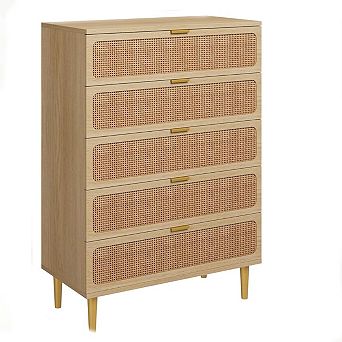 Rattan 5 Drawer Dressers for Bedroom Tall Dresser With Deep Drawers Large Chest of Drawers