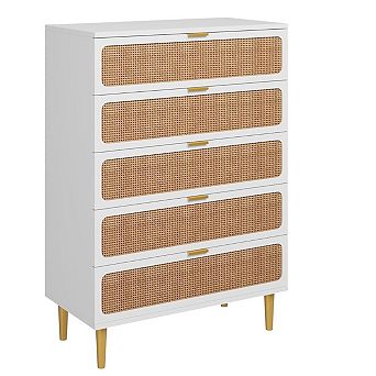 Rattan 5 Drawer Dressers for Bedroom Tall Dresser With Deep Drawers Large Chest of Drawers
