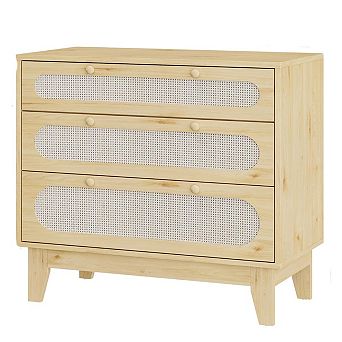 Rattan 3 Different Drawer Dresser for Bedroom-Natural Modern Closet Dresser With Wooden