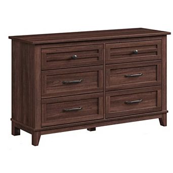 Versatile Classic Dark Brown Wooden Dresser With 6 Drawers Elegant Cabinet for Living Room Bedroom