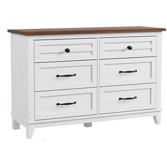 Versatile Classic Dark Brown Wooden Dresser With 6 Drawers Elegant Cabinet for Living Room Bedroom