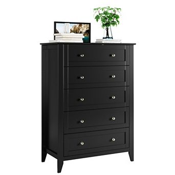 5 Chest Of Drawer Dresser Modern Tall Nightstand With Deep Drawers And Nickel Round Handle Wood